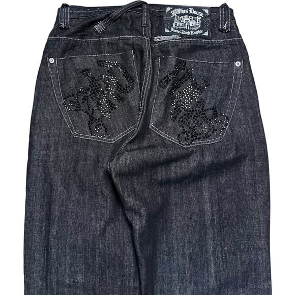 Akdmks Jeanius House Rhinestone Dark Wash Wide Leg Jeans - Picture 3 of 11